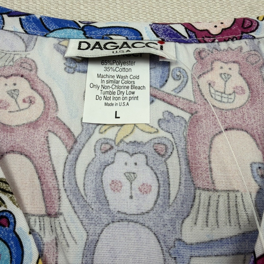 New Dagacci U.S.A. Scrub Top Shirt Uniform Monkey Size‎ L NWT Multi Color - Picture 7 of 10